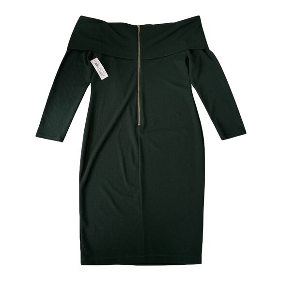 Premier Amour Off Shoulder Midi Dress Hunter Green Holiday Glam Women's 16 NWT - Picture 8 of 12